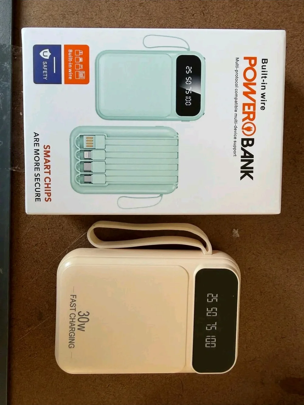 10000mAh YELLOW  Power Bank with Digital Display - Built-in Cables FACTORY SEAL
